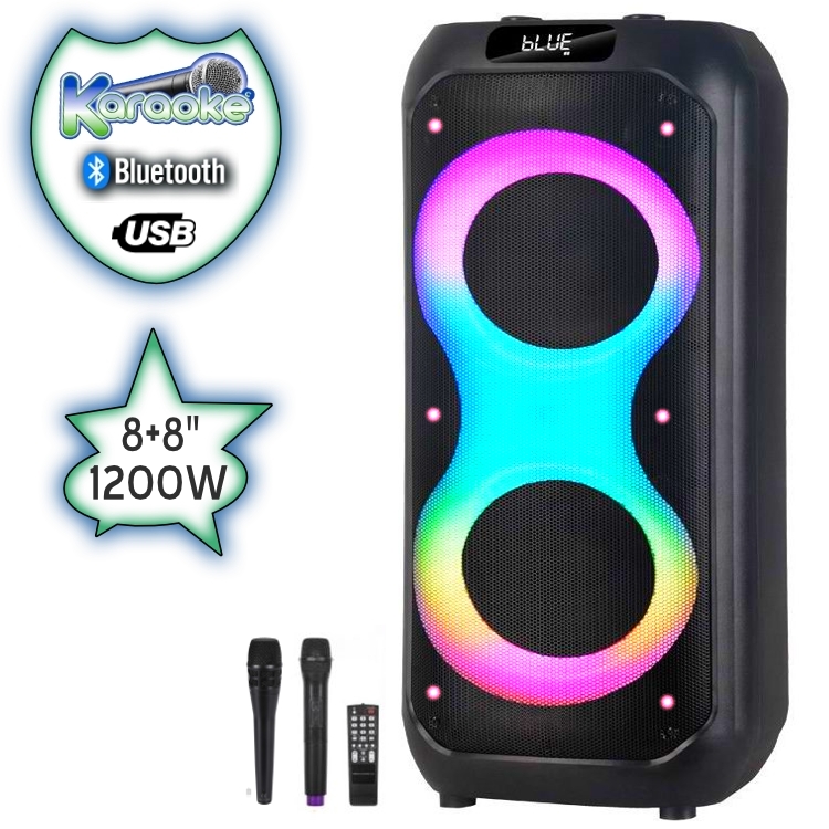 8"+8" Тонколона караоке JBR 8803 LUX с Bluetooth, Безжичен микрофон, USB, Радио, Цветомузика, Вграден акумулатор + Подарък професионален микрофон НОВО! Функция запис..