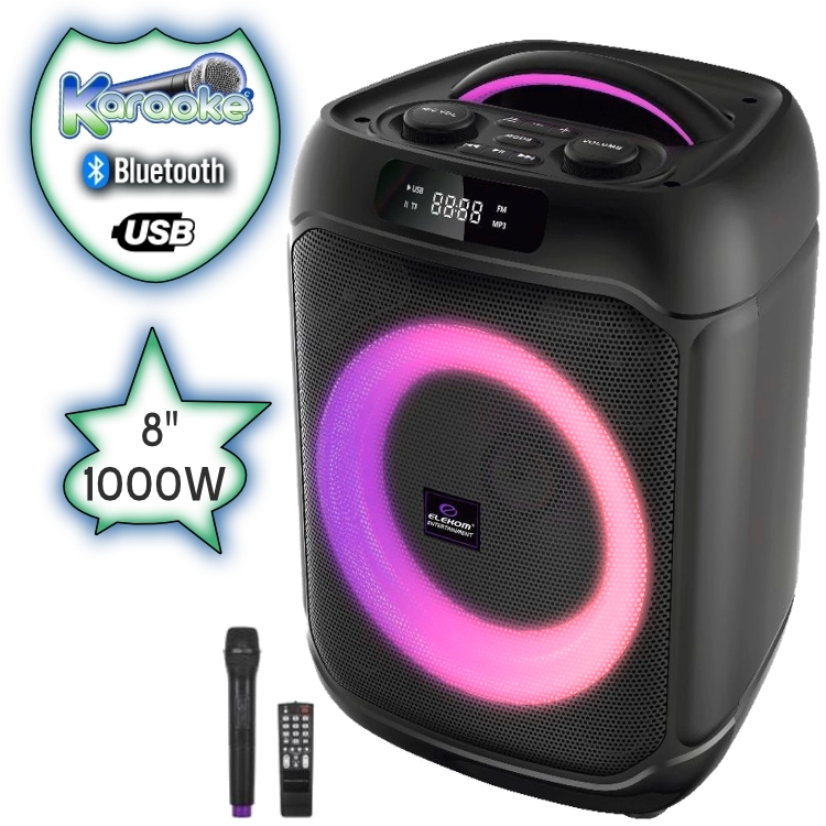 8" Тонколона караоке ЕК-808CX LUX с Bluetooth, Безжичен микрофон, USB, Радио, Цветомузика, Вграден акумулатор