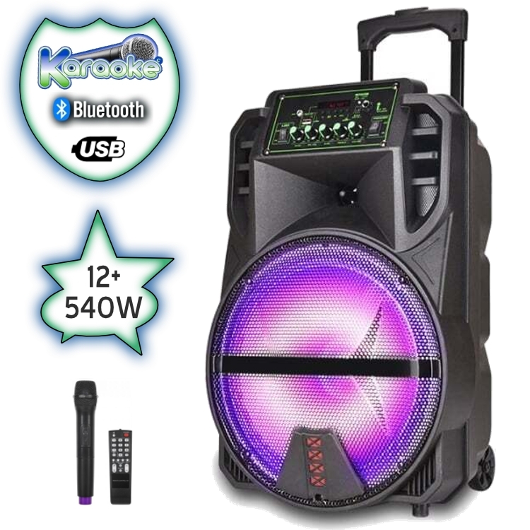 12+5" Тонколона караоке MD5-12 с Bluetooth, Безжичен микрофон, USB, Радио, Цветомузика, Вграден акумулатор