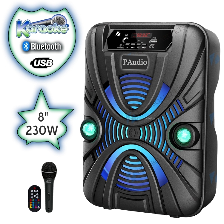 8" Тонколона караоке PA81 с Bluetooth, Микрофон, USB, Радио, Цветомузика, Вграден акумулатор
